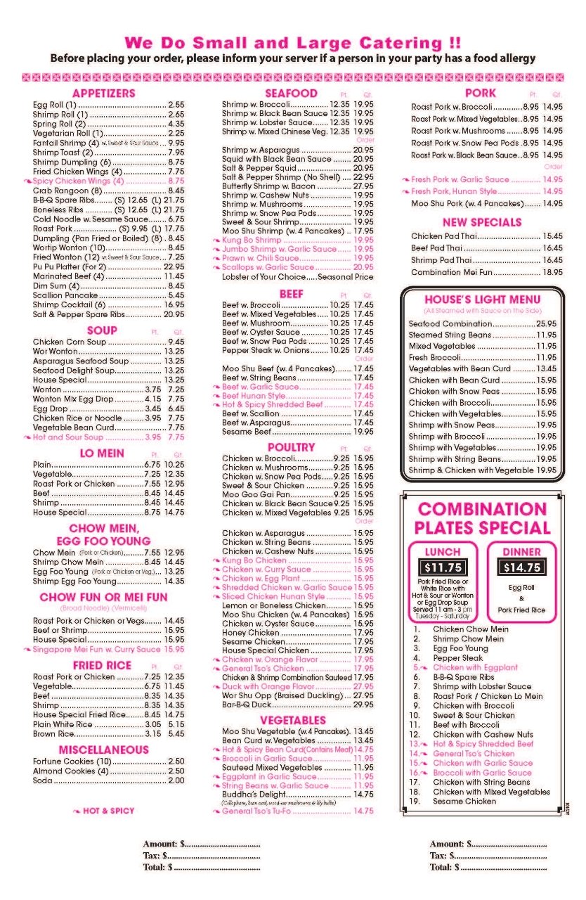 Menu page showing appetizers, soup, and lo mein.
