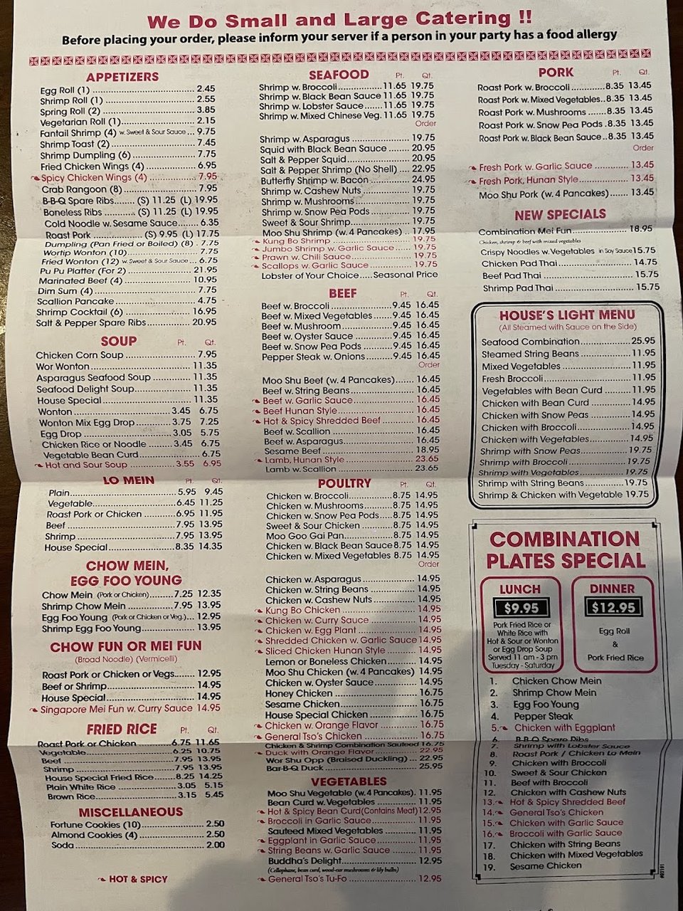 Printed menu with soup and small plate options.